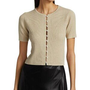 NWT New $195 Naadam Silk Cashmere Ribbed Short-Sleeve Beige Cardigan Size XL